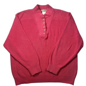 Vtg LL Bean Cotton Sweater Womens XL Pink  Made In USA
